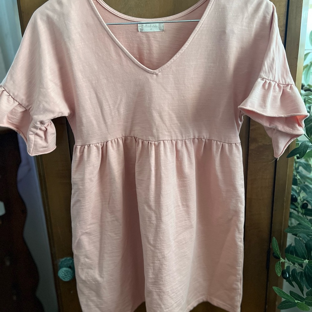 Altar'd State Soft Pink Ruffle Sleeve Tee